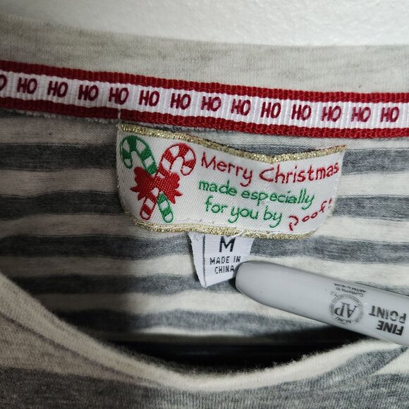 Ugly Christmas Sweater T-Shirt Womens Medium Elf Selfie Gray Striped Long Sleeve - Picture 4 of 5